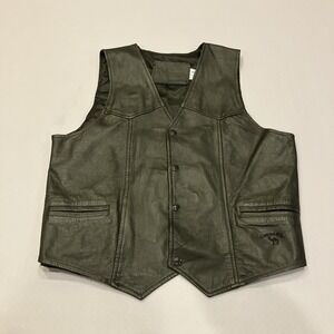 Branded Garments Black Leather Vest Joe Camel Cigarettes Logo Women's L Pockets